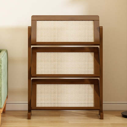 Oblique Bamboo Rattan Woven Bookshelf 3-Tier