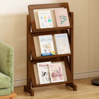 Oblique Bamboo Rattan Woven Bookshelf 3-Tier — Rattan Weaving