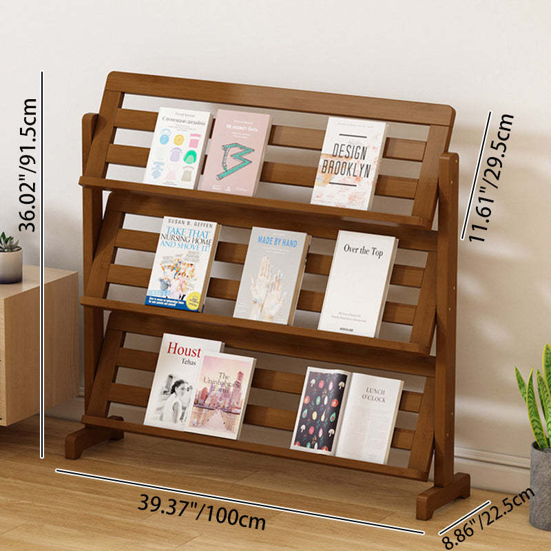 Oblique Bamboo Rattan Woven Bookshelf 3-Tier — Horizontal Bar