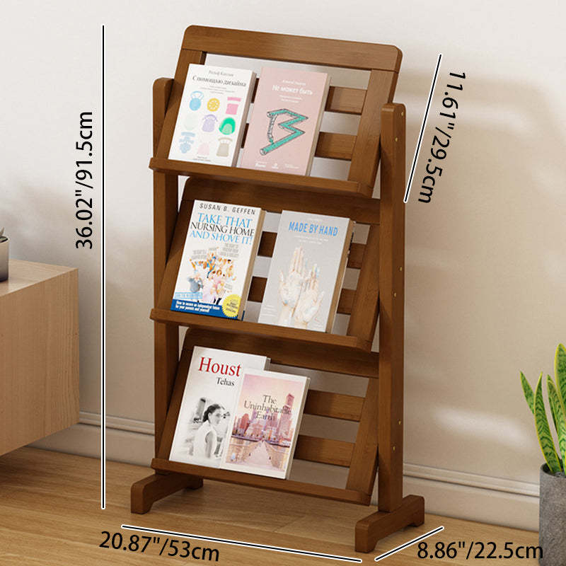Oblique Bamboo Rattan Woven Bookshelf 3-Tier — Horizontal Bar