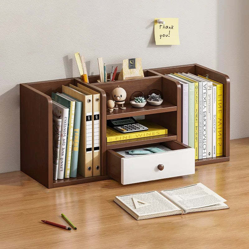 Contemporary Rectangle 1-Drawer Bookshelf Storage Cabinet — Side Drawer / Walnut Color