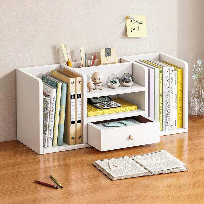 Contemporary Rectangle 1-Drawer Bookshelf Storage Cabinet — Side Drawer / White
