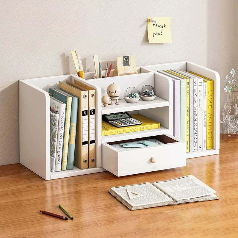 Contemporary Rectangle 1-Drawer Bookshelf Storage Cabinet — Side Drawer / White
