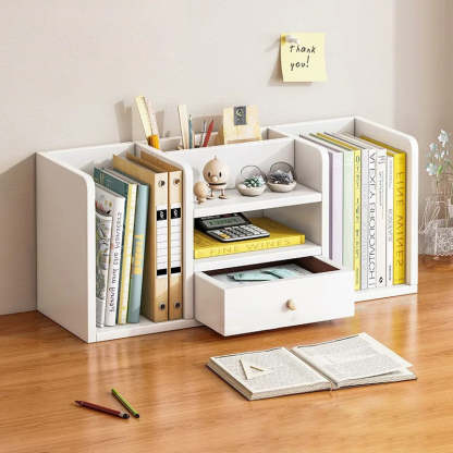 Contemporary Rectangle 1-Drawer Bookshelf Storage Cabinet — Side Drawer / White