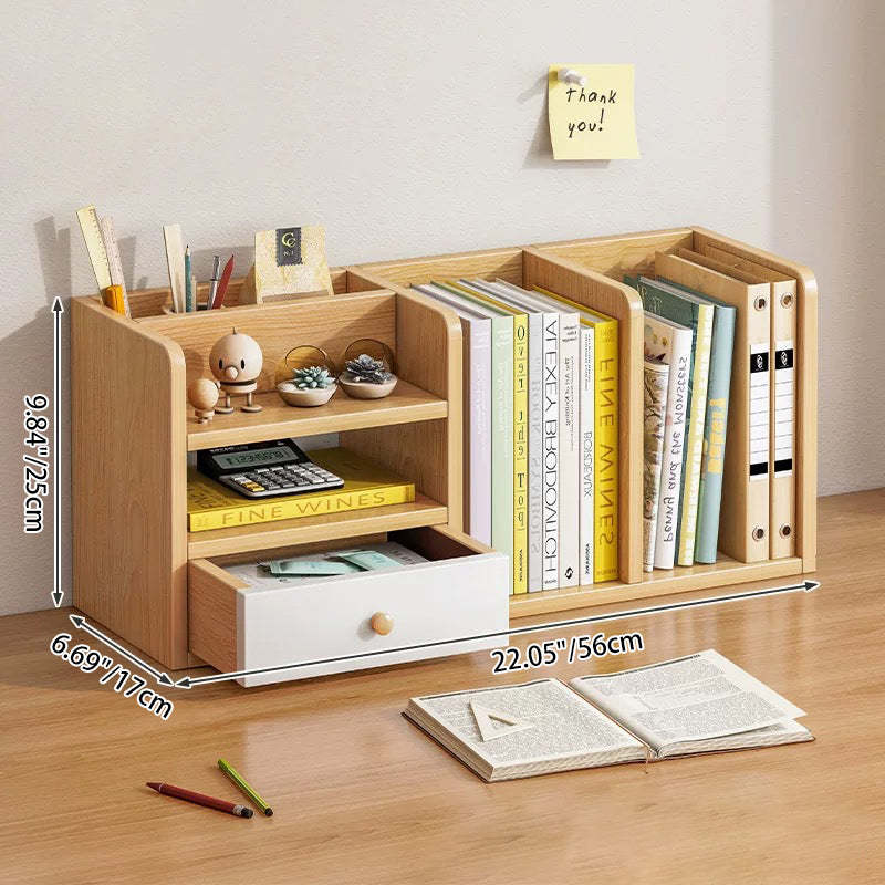 Contemporary Rectangle 1-Drawer Bookshelf Storage Cabinet — Middle Drawer / Wood Color