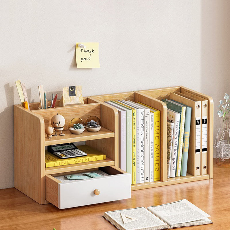 Contemporary Rectangle 1-Drawer Bookshelf Storage Cabinet — Side Drawer / Wood Color