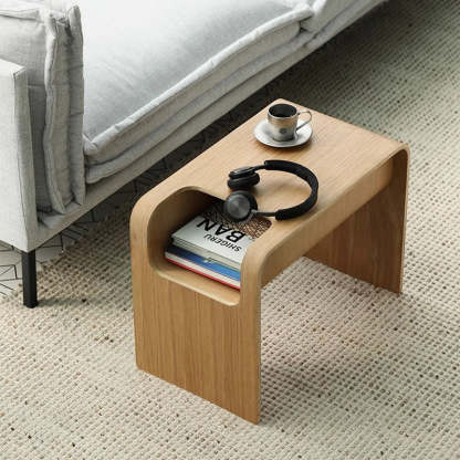 Minimalist Rectangular Geometric Solid Wood 2-Tier End Table — Wood Color