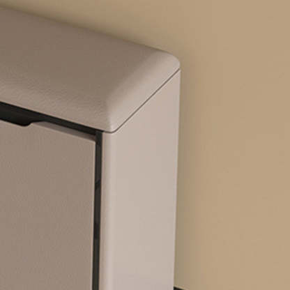 Minimalist Leather Pine 2-Tier Tipping Shoe Storage Bench — Khaki