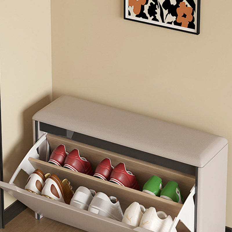 Minimalist Leather Pine 2-Tier Tipping Shoe Storage Bench
