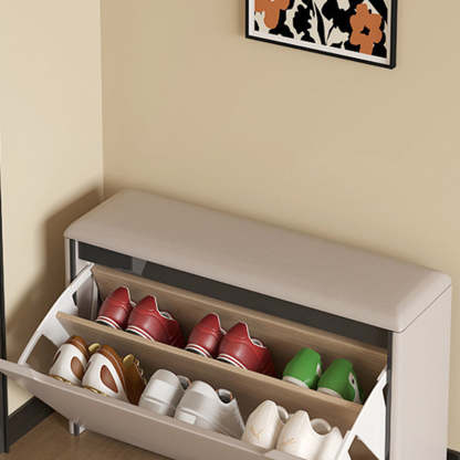 Minimalist Leather Pine 2-Tier Tipping Shoe Storage Bench