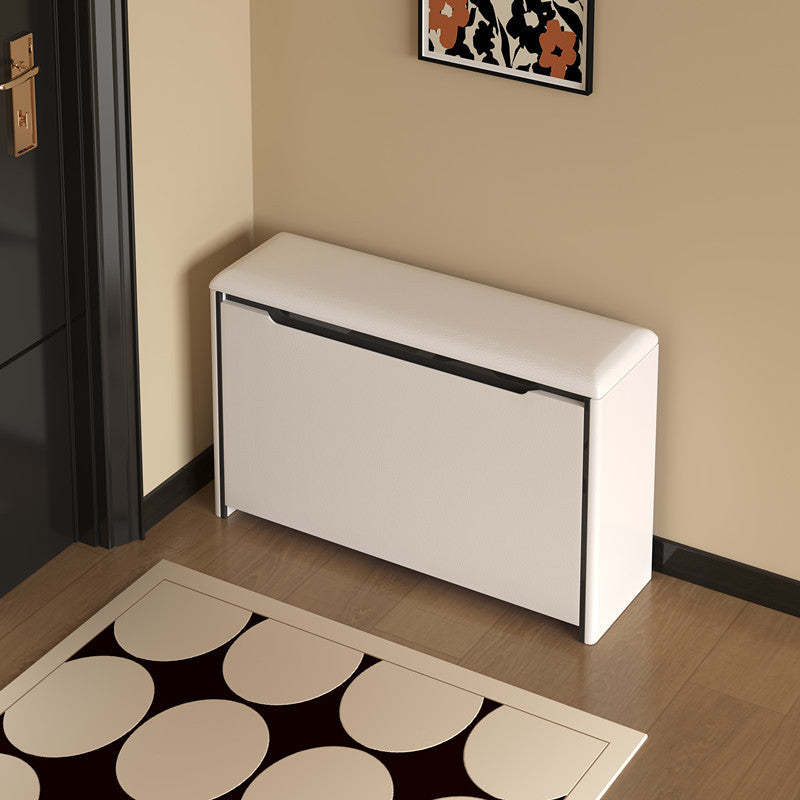 Minimalist pine 2-tier leather shoe storage — 23.62" L x 9.45" W x 18.9" H / Off White