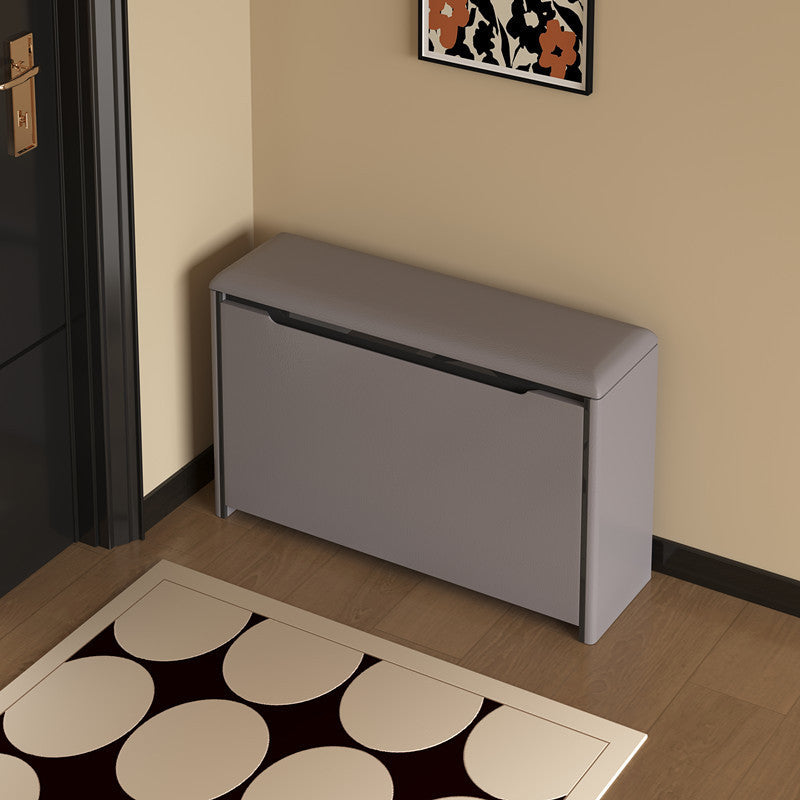 Minimalist Leather Pine 2-Tier Tipping Shoe Storage Bench — Gray