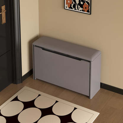 Minimalist Leather Pine 2-Tier Tipping Shoe Storage Bench — Gray