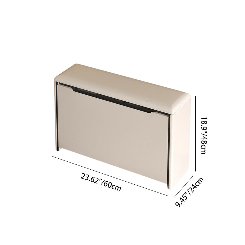 Minimalist Leather Pine 2-Tier Tipping Shoe Storage Bench — Off White