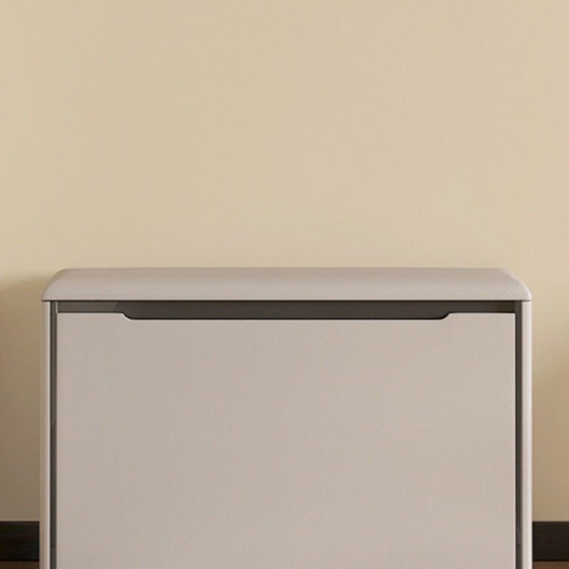 Minimalist Leather Pine 2-Tier Tipping Shoe Storage Bench — Off White