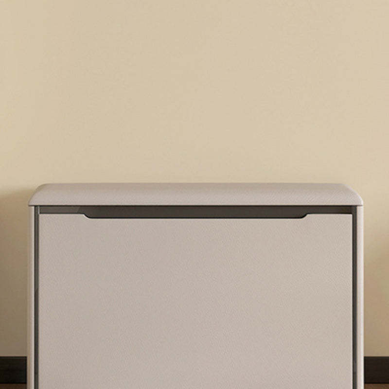 Minimalist Leather Pine 2-Tier Tipping Shoe Storage Bench — Off White