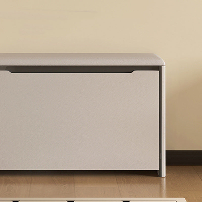 Minimalist Leather Pine 2-Tier Tipping Shoe Storage Bench — Gray