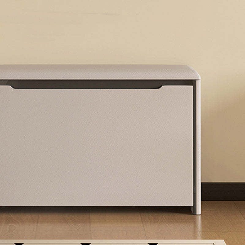 Minimalist Leather Pine 2-Tier Tipping Shoe Storage Bench — Gray