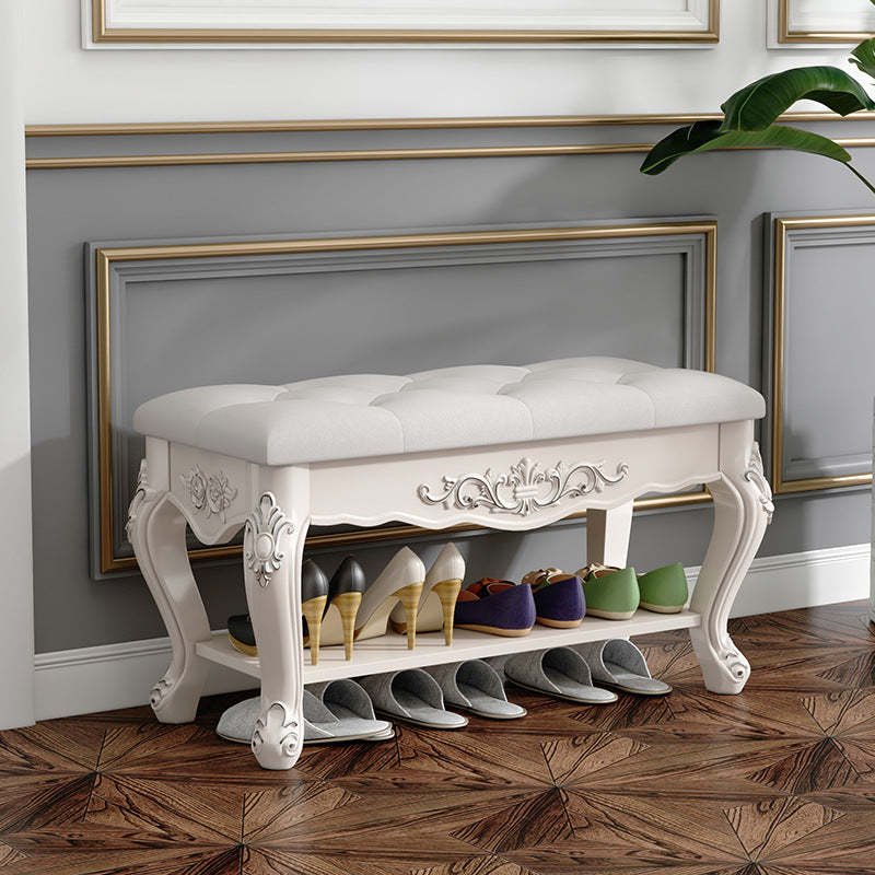 European Rectangular Engraved Leather Wood 2-Tier Footstool — Silver Engraving