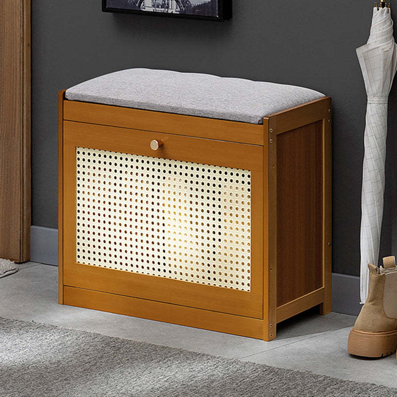 Contemporary Rectangular Fabric Bamboo Shoe Storage Bench