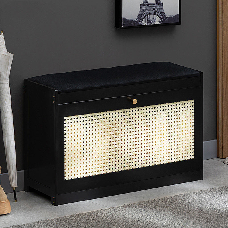 Contemporary Rectangular Fabric Bamboo Shoe Storage Bench