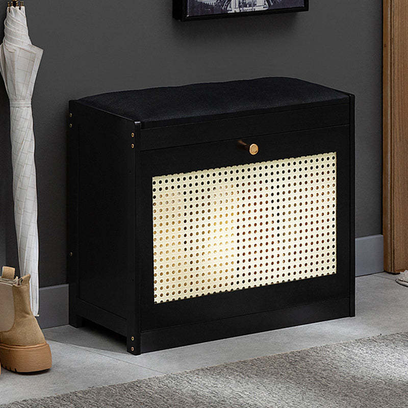 Contemporary Rectangular Fabric Bamboo Shoe Storage Bench