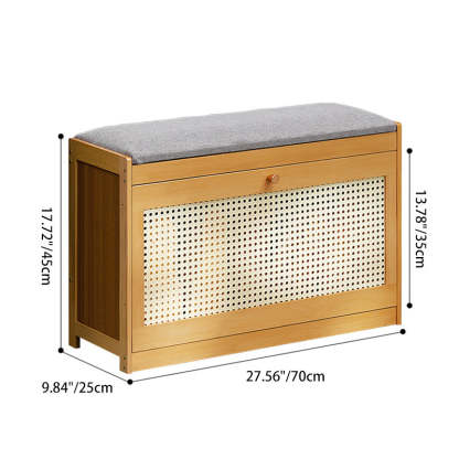 Contemporary Rectangular Fabric Bamboo Shoe Storage Bench — Brown