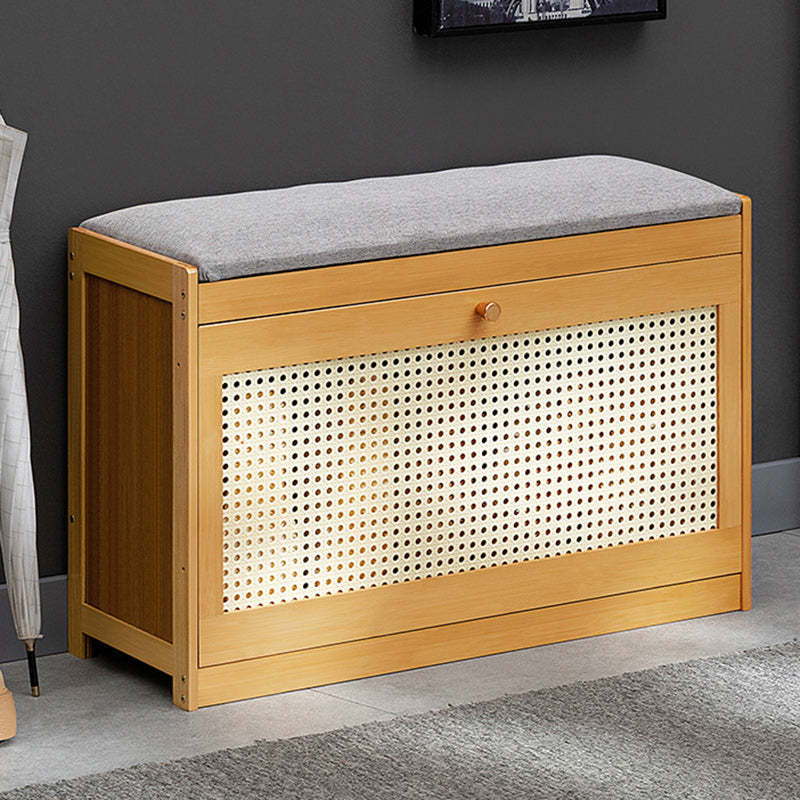 Contemporary Rectangular Fabric Bamboo Shoe Storage Bench