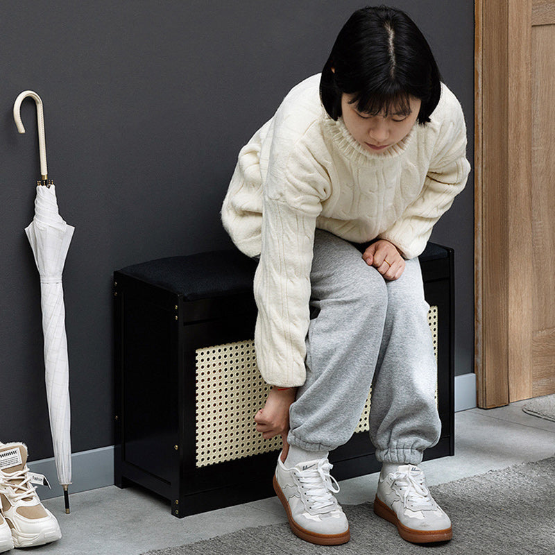 Contemporary Rectangular Fabric Bamboo Shoe Storage Bench
