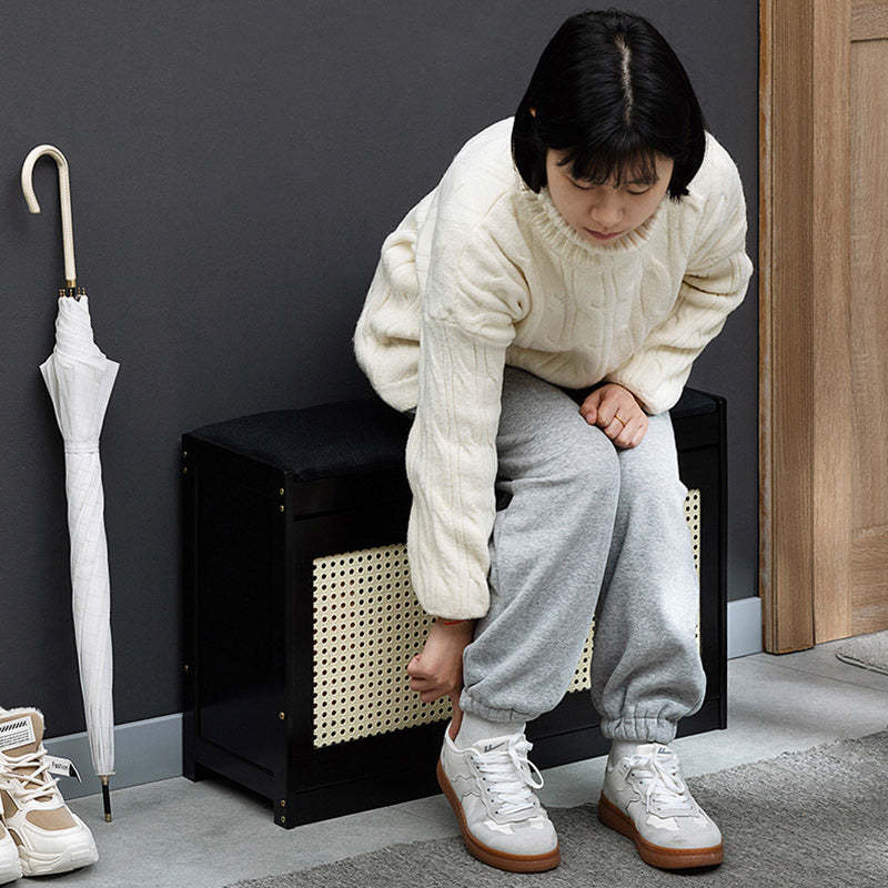 Contemporary Rectangular Fabric Bamboo Shoe Storage Bench