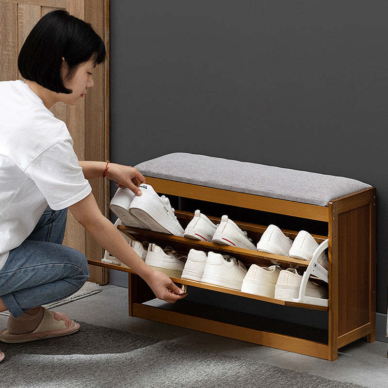 Contemporary Rectangular Fabric Bamboo Shoe Storage Bench