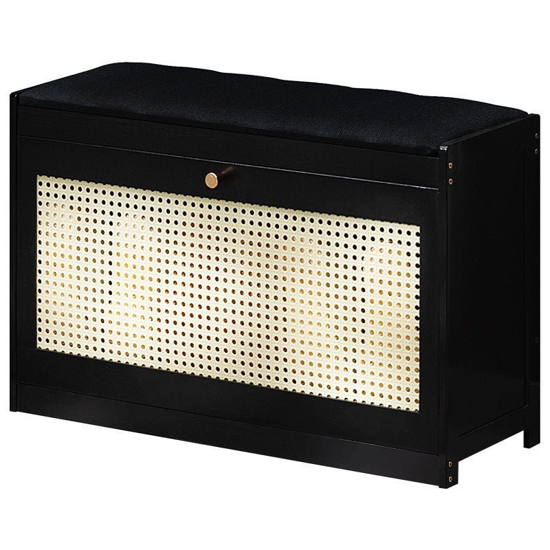 Contemporary Rectangular Fabric Bamboo Shoe Storage Bench