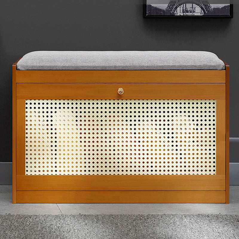 Contemporary Rectangular Fabric Bamboo Shoe Storage Bench