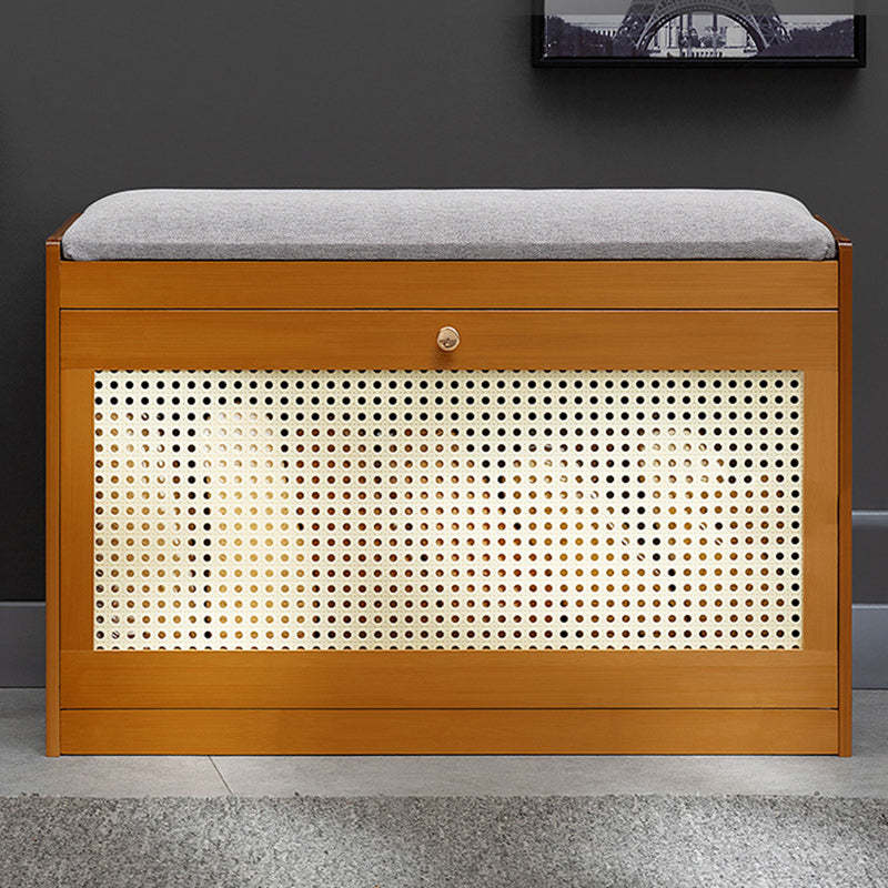 Contemporary Rectangular Fabric Bamboo Shoe Storage Bench