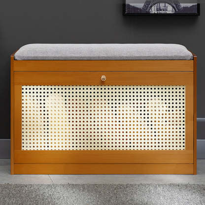 Contemporary Rectangular Fabric Bamboo Shoe Storage Bench