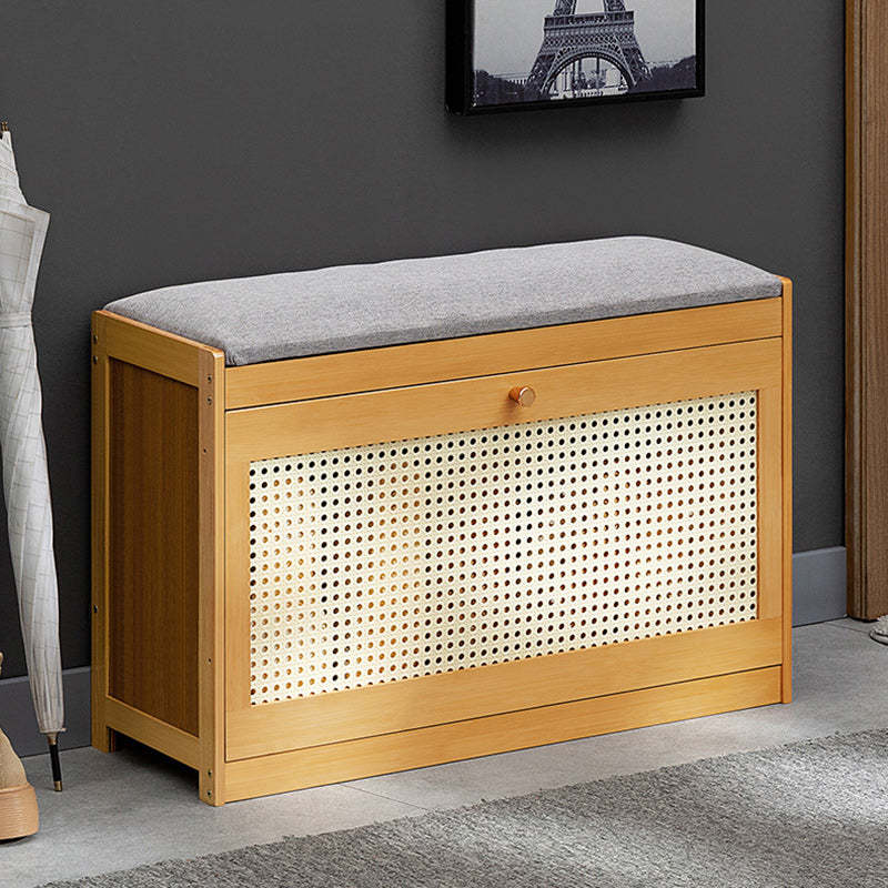 Contemporary Rectangular Fabric Bamboo Shoe Storage Bench