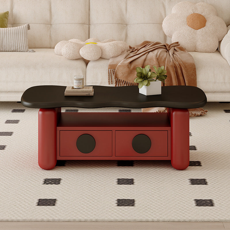 Nordic Solid Wood 3-Tier Rectangular Coffee Table — Black +Red