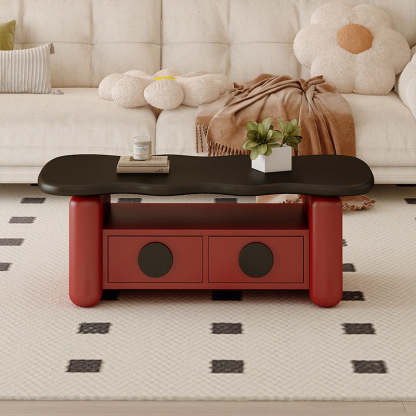 Nordic Solid Wood 3-Tier Rectangular Coffee Table — Black +Red