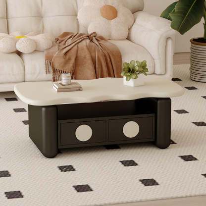 Nordic Solid Wood 3-Tier Rectangular Coffee Table — Off White + Black