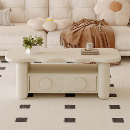 Nordic Solid Wood 3-Tier Rectangular Coffee Table — Off White