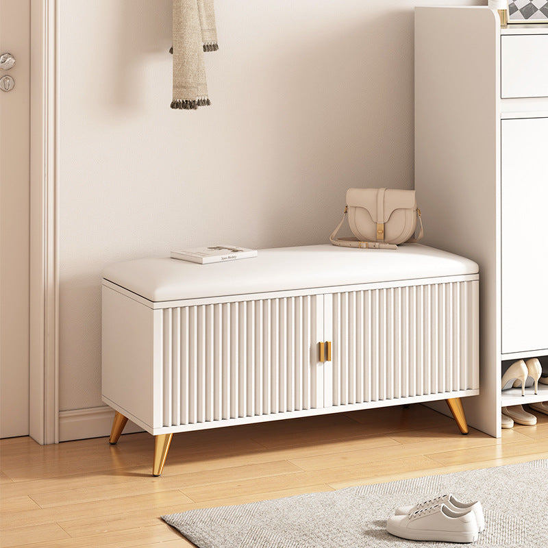 Nordic Cream Leather 2-Tier Rectangular Shoe Storage Bench — White + Gold
