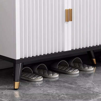 Nordic Cream Leather 2-Tier Rectangular Shoe Storage Bench