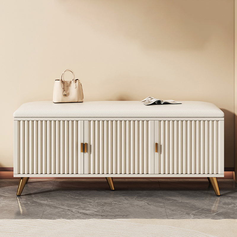 Nordic Cream Leather 2-Tier Rectangular Shoe Storage Bench