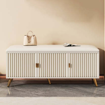 Nordic Cream Leather 2-Tier Rectangular Shoe Storage Bench