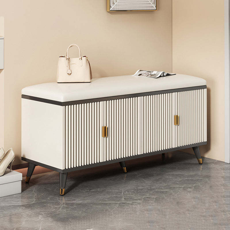 Nordic Cream Leather 2-Tier Rectangular Shoe Storage Bench — White + Gold
