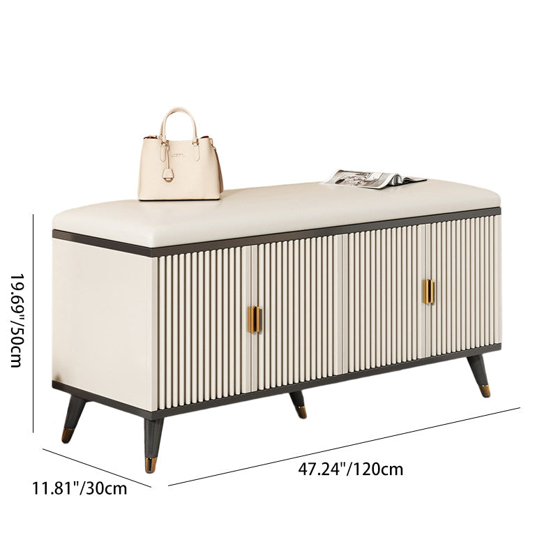 Nordic Cream Leather 2-Tier Rectangular Shoe Storage Bench — Black + Gold