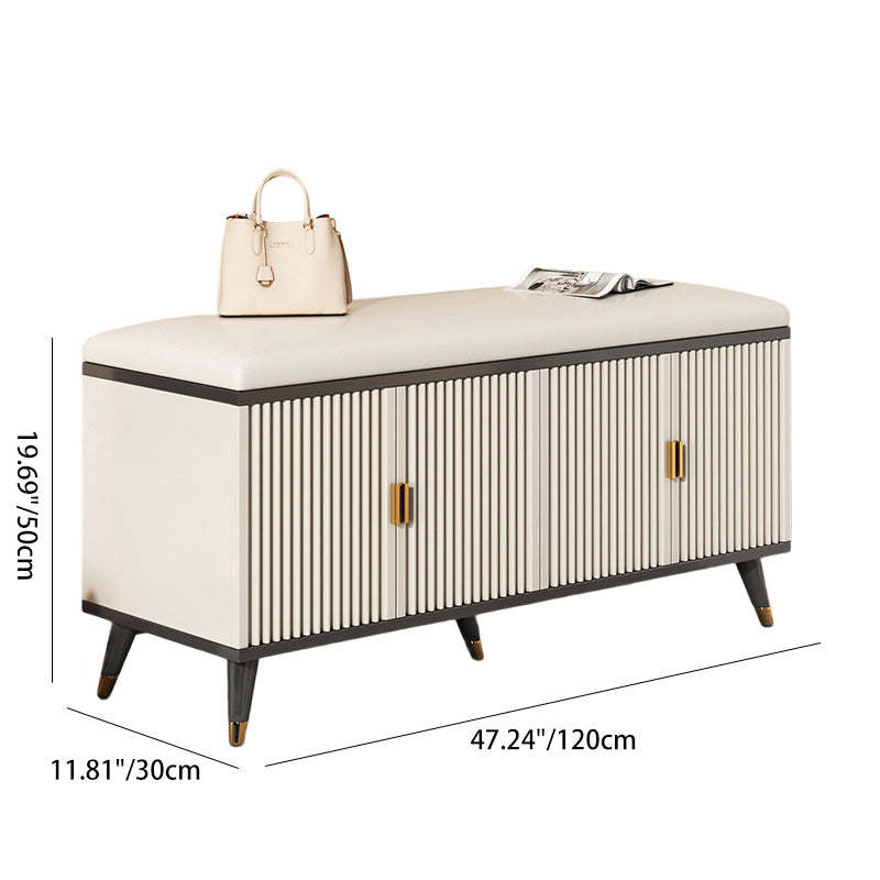Nordic Cream Leather 2-Tier Rectangular Shoe Storage Bench — Black + Gold