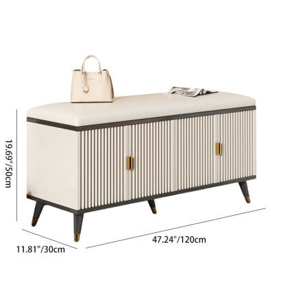 Nordic Cream Leather 2-Tier Rectangular Shoe Storage Bench — Black + Gold