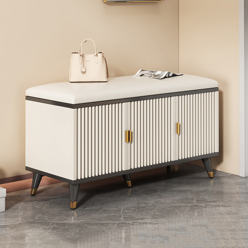 Nordic Cream Leather 2-Tier Rectangular Shoe Storage Bench — Black + Gold