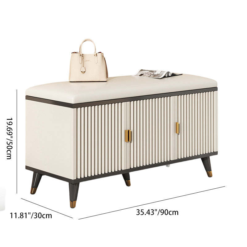 Nordic Cream Leather 2-Tier Rectangular Shoe Storage Bench — White + Gold